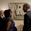 President Barack Obama, Ruby Bridges, and representatives of the Norman Rockwell Museum: Laurie Norton Moffatt, CEO, and Anne Morgan, President of the Board, view Rockwell's painting 