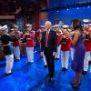 First Lady Michelle Obama surprises David Letterman with a performance by the United States Marine Band for “The Late Show with David Letterman” in New York City, April 30, 2015. 
