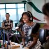 First Lady Michelle Obama does an interview with radio show host Eddie 