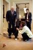 Sen. Ted Kennedy and his wife Vicki greet Bo in the Outer Oval Office of the White House, April 21, 2009.